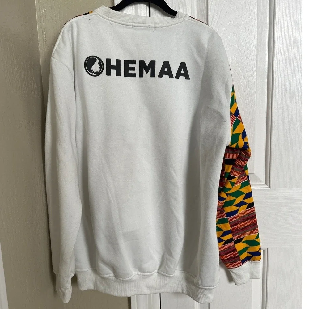 Palm‎ Angels OHEMAA Kente Print Colorblock Hoodie Sweatshirt 3XL White